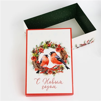 Коробка подарочная новогодняя складная «Снегири», 30×20×9 см