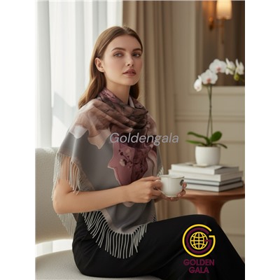 Платок теплый кашемировый с рисунком 3D Арт 1972/7 серый