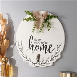 Настенные крючки декоративные «Хорошо быть дома. Бант и эвкалипт», дерево, 23.5×23.5 см