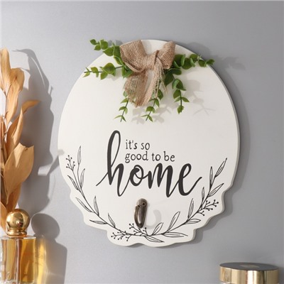 Настенные крючки декоративные «Хорошо быть дома. Бант и эвкалипт», дерево, 23.5×23.5 см