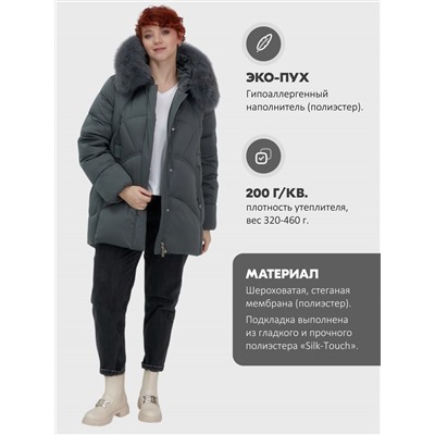 Куртка зимняя женская с мехом и капюшоном тренд темно-зеленого цвета 7656TZ