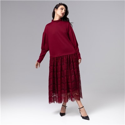 Платье комбинированное с кружевом, История в кружевах (бордо)