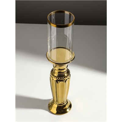 Подсвечник на 1 свечу «Арте», керамика, стекло, d=7.5 см, золото, 9×9×37.5 см