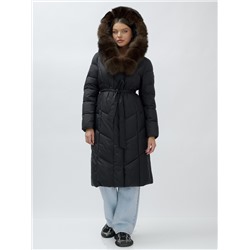 Пальто женское зимние с мехом песец люкс класса черного цвета 625Ch