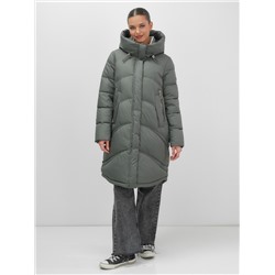 Пальто зимнее утепленное с капюшоном женское цвета хаки 7747Kh