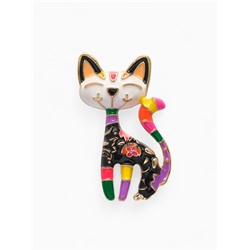 Брошь «Кошка» расписная, цветная в золоте