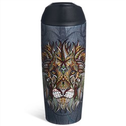 ТЕРМОКРУЖКА AGNESS "ЛЕВ" С КНОПКОЙ-СТОППЕРОМ, 360МЛ КОЛБА НЕРЖ.СТАЛЬ 18/10