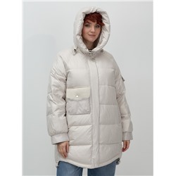 Куртка зимняя женская с капюшоном модная бежевого цвета 7341B