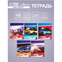 Тетрадь 48 листов в клетку, Calligrata «Авто», обложка мелованный картон, серые листы, МИКС