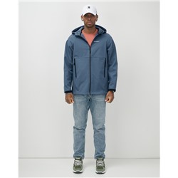 Ветровка спортивная мужская с капюшоном softshell синего цвета 9563S