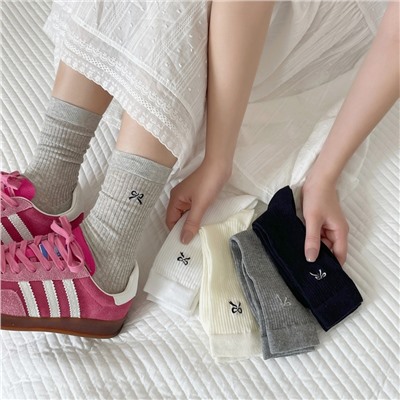 Brand ultra thin colored breathable knee socks with bow, mid-length