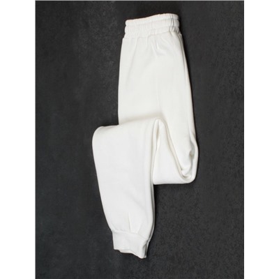 M035 WHITE Брюки спортивные женские на флисе (100% хлопок) 7986