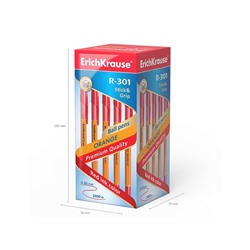 Ручка шариковая ErichKrause R-301 Orange Stick & Grip, узел 0.7 мм, чернила красные, резиновый держатель, длина линии письма 2000 метров