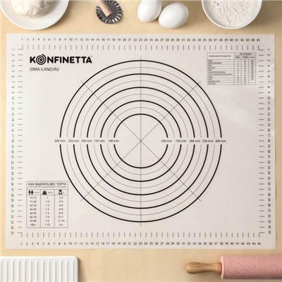 Коврик для выпечки и раскатки теста с разметкой KONFINETTA, армированный, силикон, 40×50 см, 0.44 мм, чёрный