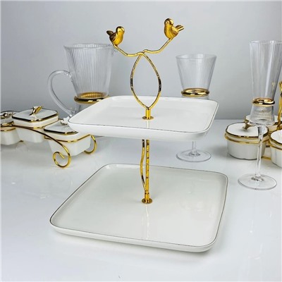 163-032 Двухъярусная этажерка MELODY в под.уп.(х8)Фарфор, металл