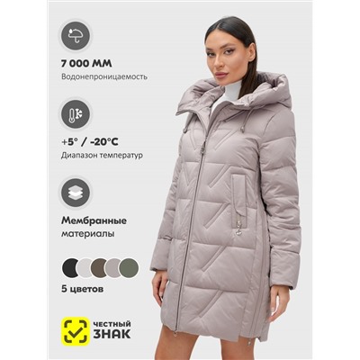 Куртка зимняя женская классическая с капюшоном светло-коричневого цвета 7671SK