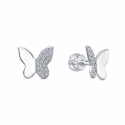 Серьги с фианитом родированные серебро 925*