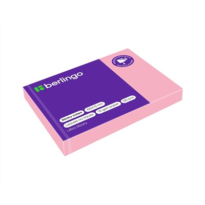 Самоклеящийся блок Berlingo "Ultra Sticky", 100*75мм, 100л., пастель, розовый