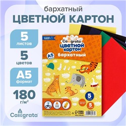 Картон бархатный А5, 5 листов, 5 цветов, 180 г/м2