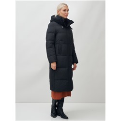 Пальто утепленное стеганное зимнее с капюшоном женское черного цвета 9601Ch