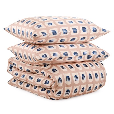 Комплект постельного белья двуспальный из сатина бежево-розового цвета с принтом Blossom time из коллекции Cuts&Pieces