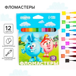 Фломастеры 12 цветов, вентилируемый колпачок «Смешарики»