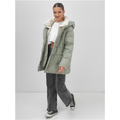 Куртка женская зимняя с капюшоном большого размера зеленого цвета 1170Z
