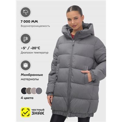 Куртка женская зимняя на резинке большого размера темно-серого цвета 7619TC