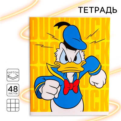 Тетрадь в клетку 48 листов, картонная обложка, «Дональд Дак»