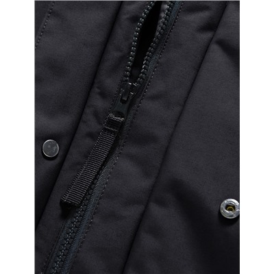 Парка зимняя подростковая для мальчика с капюшоном и мехом черного цвета 9535Ch