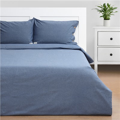 Постельное бельё Этель Denim 1.5 сп, 155×210 см, 160×240 см, 50×70-2 шт., синее, жатый хлопок
