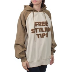 3255 BROWN/BEIGE Худи женское (95% хлопок, 5% эластан)