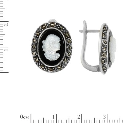 Серьги 'Камея' с агатом, перламутром и марказитами ТПСН.307АЧN