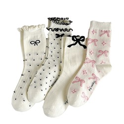 Cotton three dimensional knee socks with bow, internet celebrity, mid-length