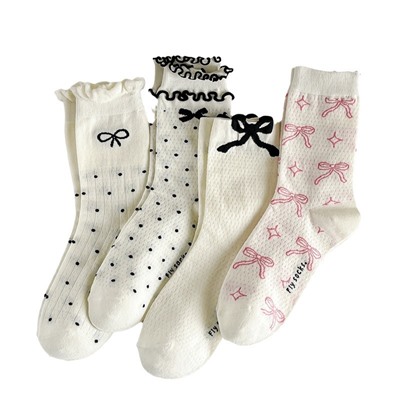 Cotton three dimensional knee socks with bow, internet celebrity, mid-length