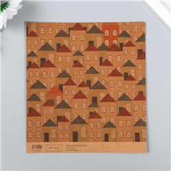 Бумага для скрапбукинга двусторонняя крафт «Домики и зонтики», плотность 180 г, 15.5×17 см