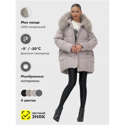 Куртка зимняя женская с мехом и капюшоном тренд светло-коричневого цвета 7660SK
