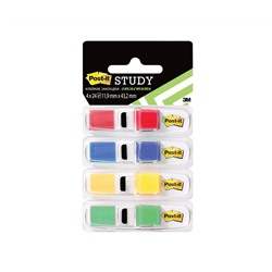 ЗАКЛАДКИ КЛЕЙКИЕ POST-IT STUDY, ПЛАСТИКОВЫЕ, 12 ММ, 4 ЦВЕТА Х 24 ШТ., 683-4S-RU