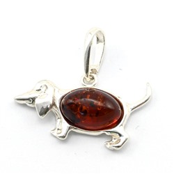 Подвеска Собака Такса 27*15мм с янтарем С925 цв.коньячный, 2,5г