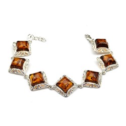 Браслет с янтарем С925 ромб 21мм цв.коньячный, 19,5см, 15,3г