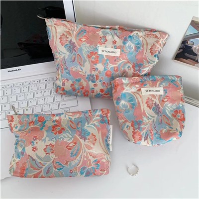 Capacious cosmetic bag, organizer bag, travel bag, small clutch bag, liner, high-quality style, flowered