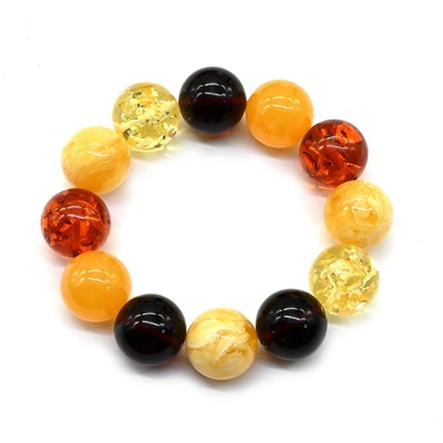 Браслет из янтаря шарик 18мм ассорти