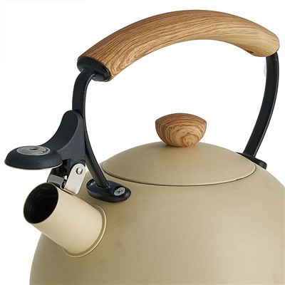 Чайник 2,5 л из нержавеющей стали со свистком, индукционное дно WEBBER BE-0605 бежевый, ручка дерево