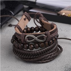 Браслет кожа «Бесконечность», коричневый, d=7.5 см