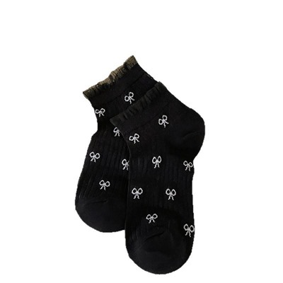 Spring and summer thin lace lace socks for women with ballet style bow Korean version polka dot casual solid color versatile boat socks