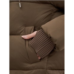 Куртка зимняя женская с мехом и капюшоном тренд горчичного цвета 7658G