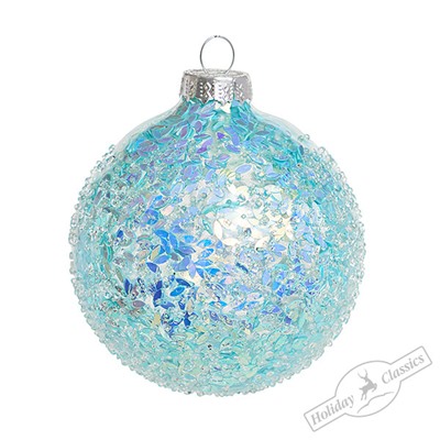 Шар "Ледяной дождь" с голубыми лепестками (стекло) 8 см