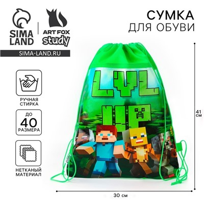 Мешок для обуви «Гейм пиксели» полиэстер, размер 41×30 см