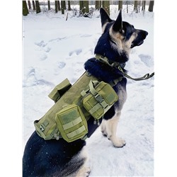 Тактический жилет для собак (хаки-олива) - Жилет изготовлен из Cordura 600D (высокопрочный, износостойкий, быстросохнущий синтетический материал). Два нижних ремня регулируются по размеру и снабжены быстросъёмными фастексами с ударопрочными перемычками №53