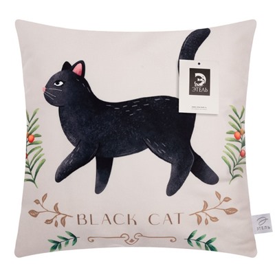 Чехол на подушку Этель "Black cat" 40х40 см, 100% п/э, велюр